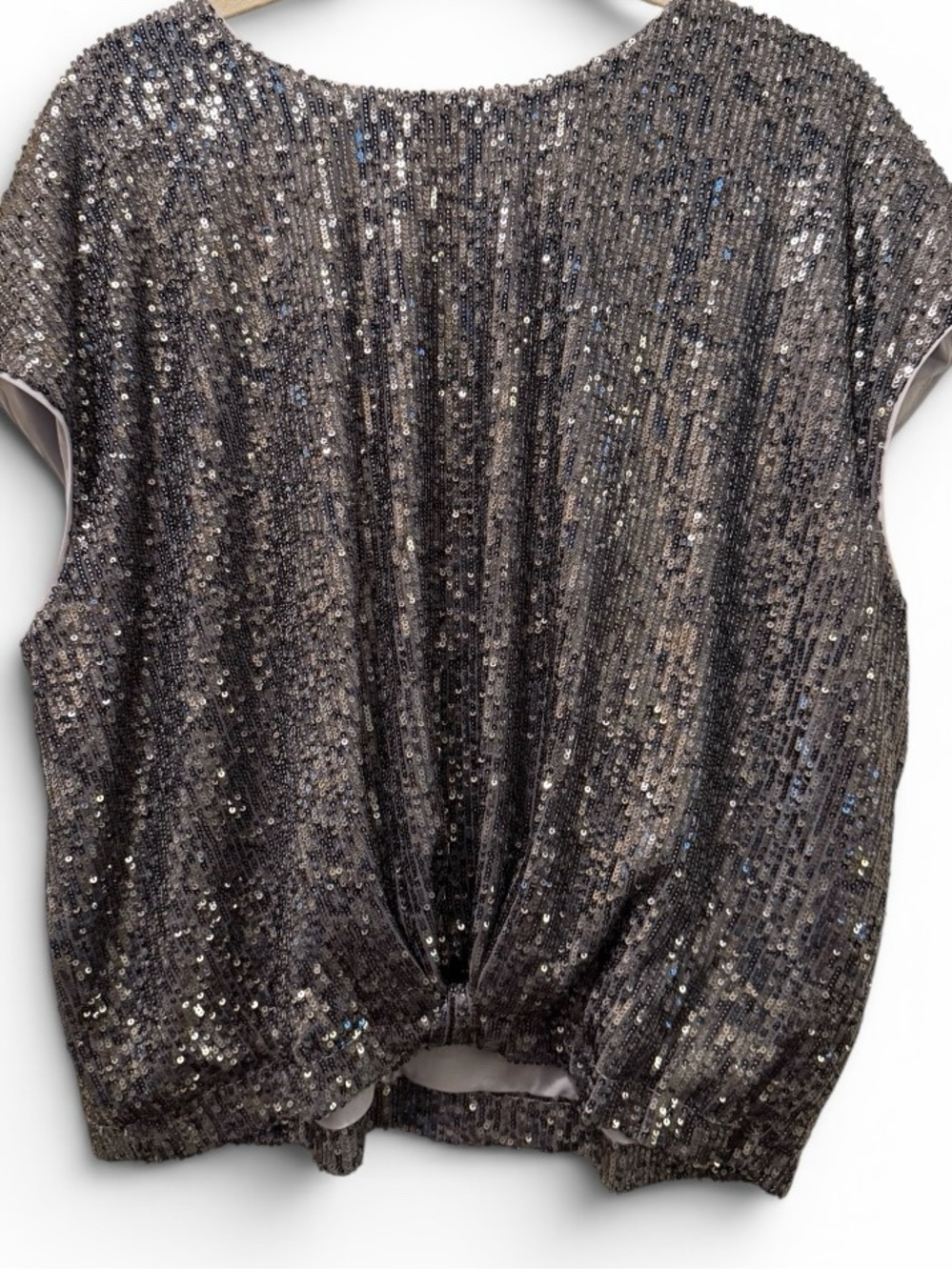 LOFT XLP Silver Sequin Cap Sleeve Blouse